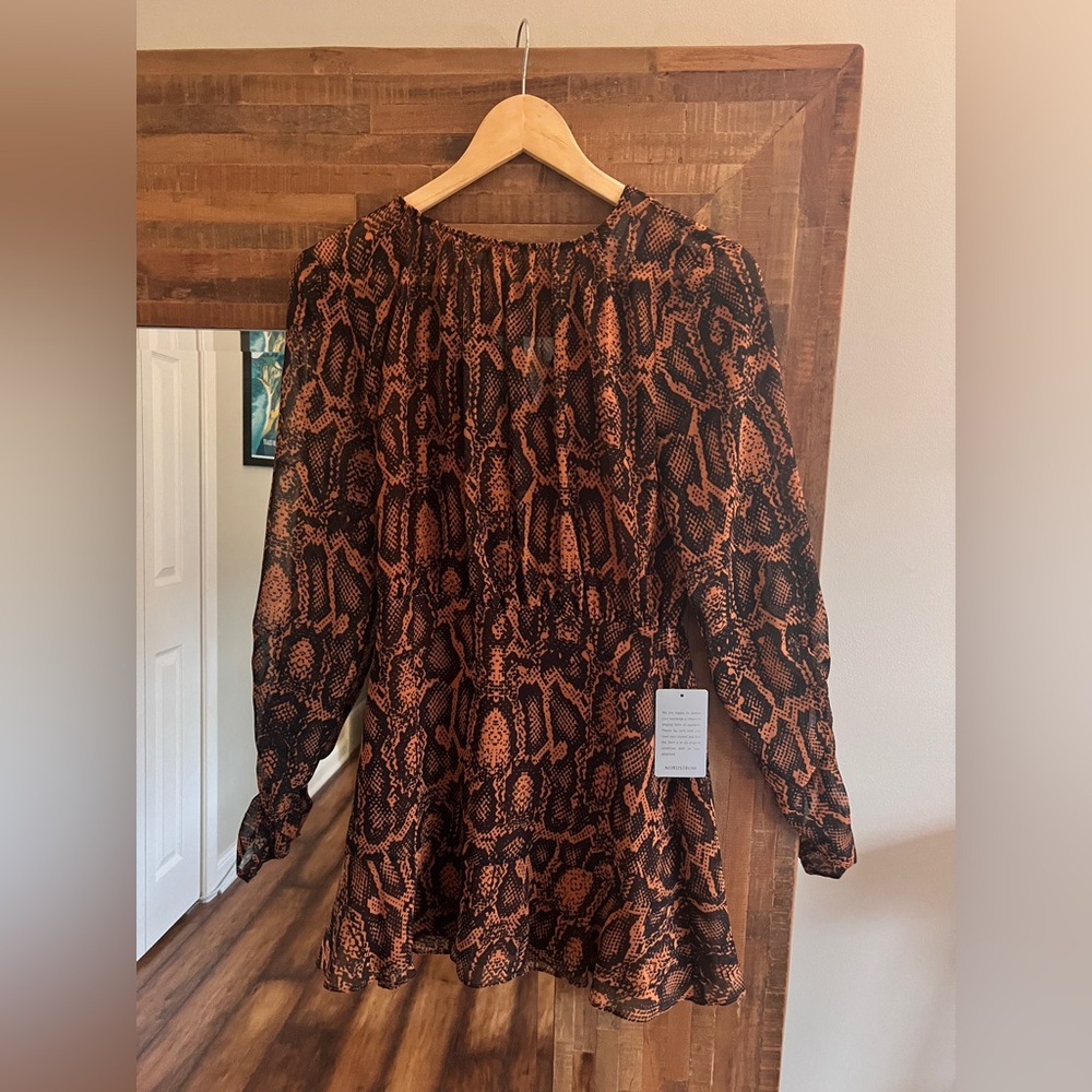 Finders Keepers Lana Snakeskin Print Long Sleeve Minidress